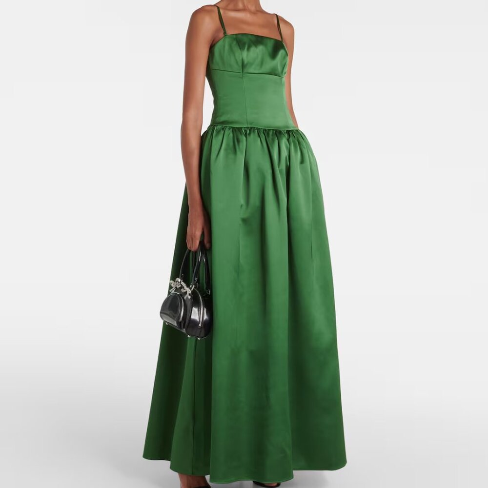 Self-Portrait Satin maxi dress green (Size US 2 / UK 6)